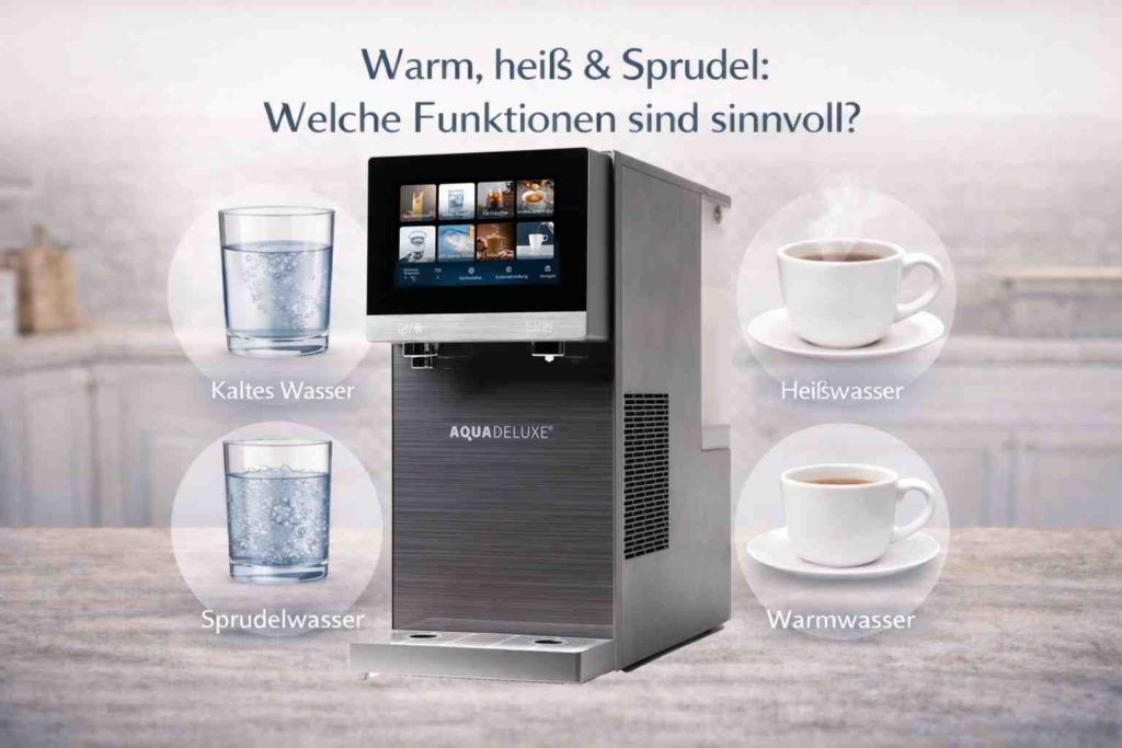 Auftisch Osmoseanlage mit Funktionen für kaltes Wasser, Sprudelwasser, Warmwasser und Heißwasser